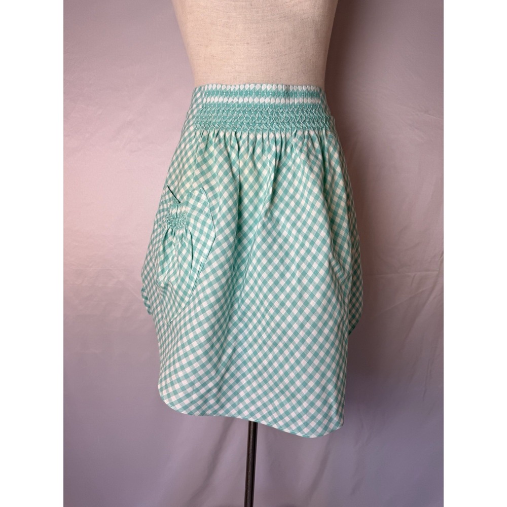 Vintage Apron Green‎ White Gingham Checked Apron One Pocket 1/2 Apron Cottage